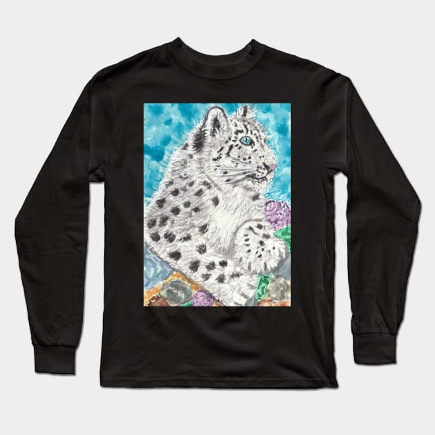 Snow leopard cat Long Sleeve T-Shirt by SamsArtworks